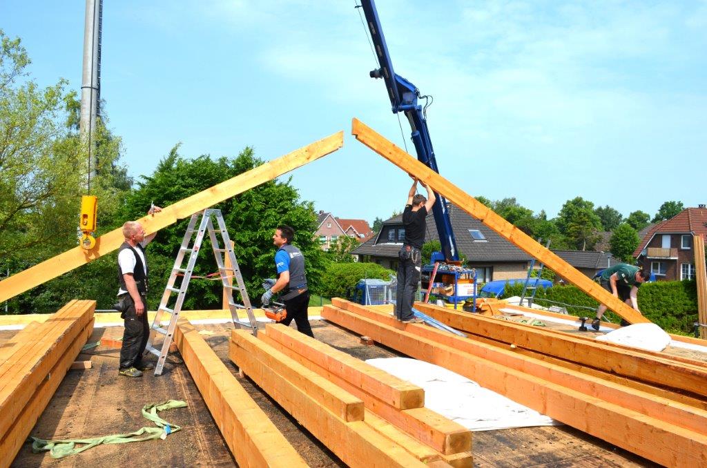 Neuer Dachstuhl mit Kran